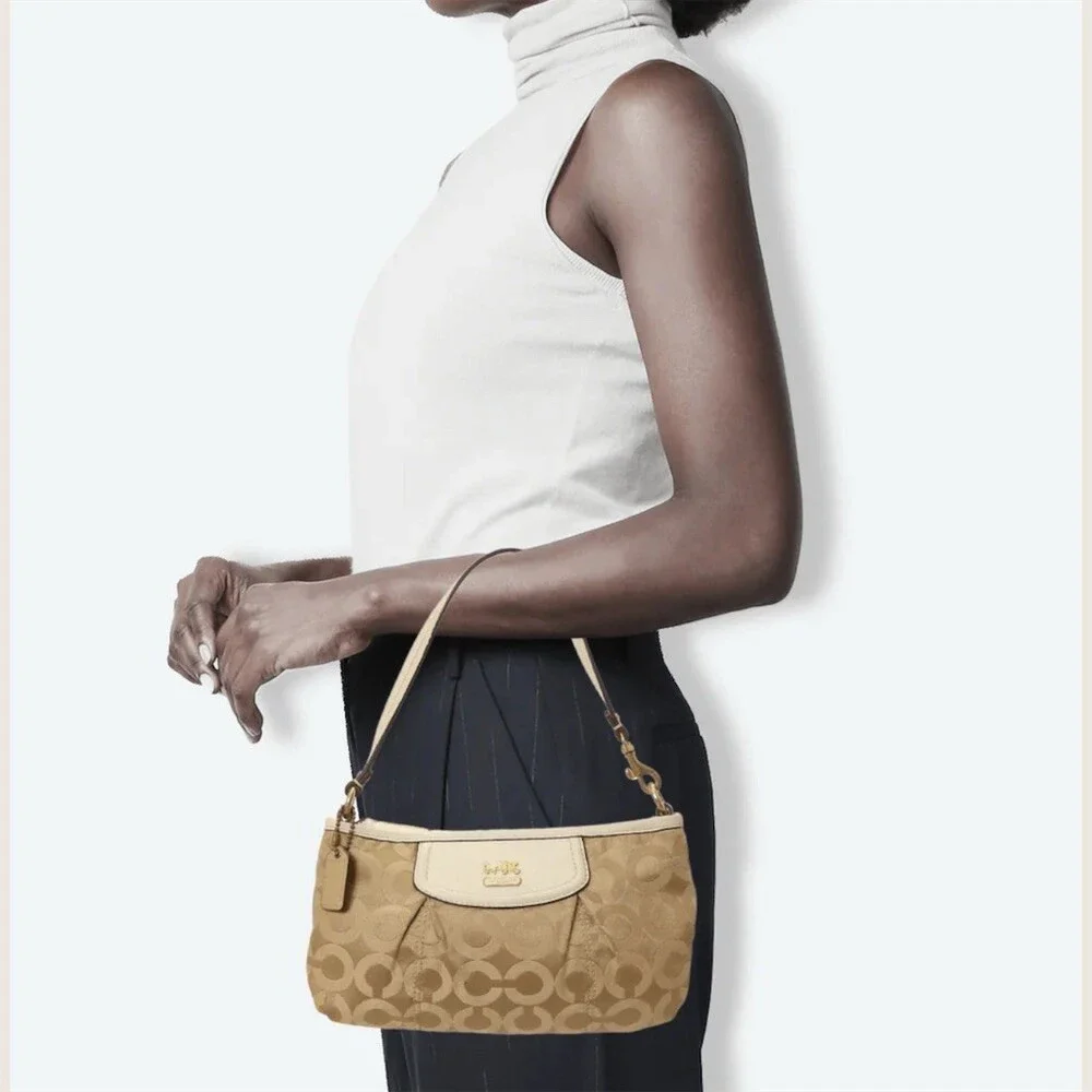 Coach Madison Shoulder Bag Beige And Tan With Ivory Trim
